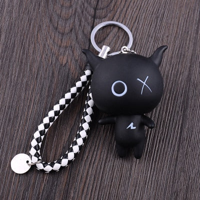 Cartoon XO X O Animal Keychain Women Fur Pom poms Pompom Key Ring Chains Leather Trinket Car Bag Charm D101