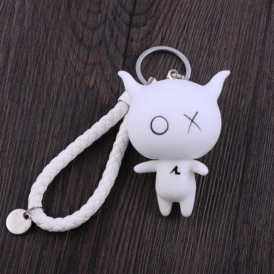 Cartoon XO X O Animal Keychain Women Fur Pom poms Pompom Key Ring Chains Leather Trinket Car Bag Charm D101