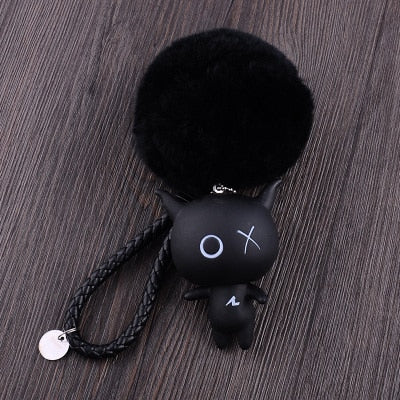 Cartoon XO X O Animal Keychain Women Fur Pom poms Pompom Key Ring Chains Leather Trinket Car Bag Charm D101