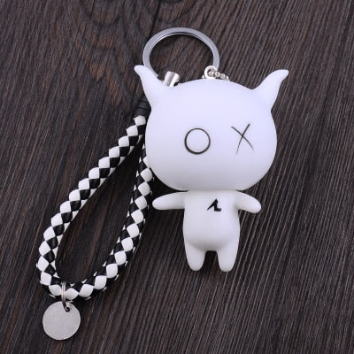 Cartoon XO X O Animal Keychain Women Fur Pom poms Pompom Key Ring Chains Leather Trinket Car Bag Charm D101