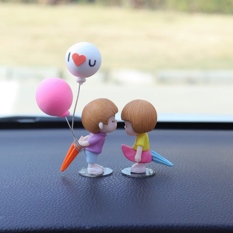 Anime Couples For Car Ornament Model Cute Kiss Balloon Figure Auto Interior Decoration Pink Dashboard Figurine Accessories Gifts