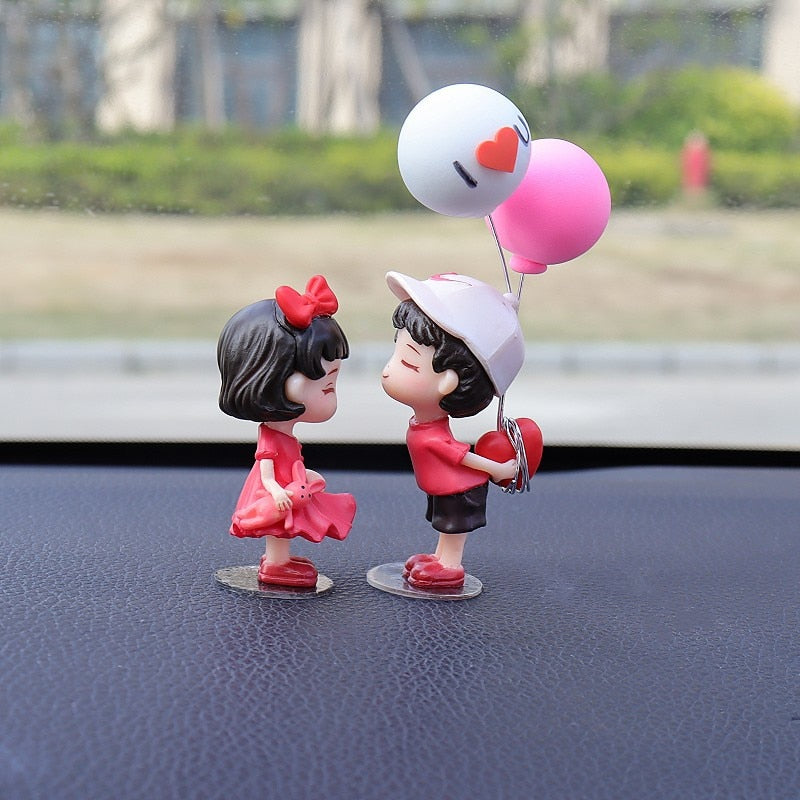 Anime Couples For Car Ornament Model Cute Kiss Balloon Figure Auto Interior Decoration Pink Dashboard Figurine Accessories Gifts