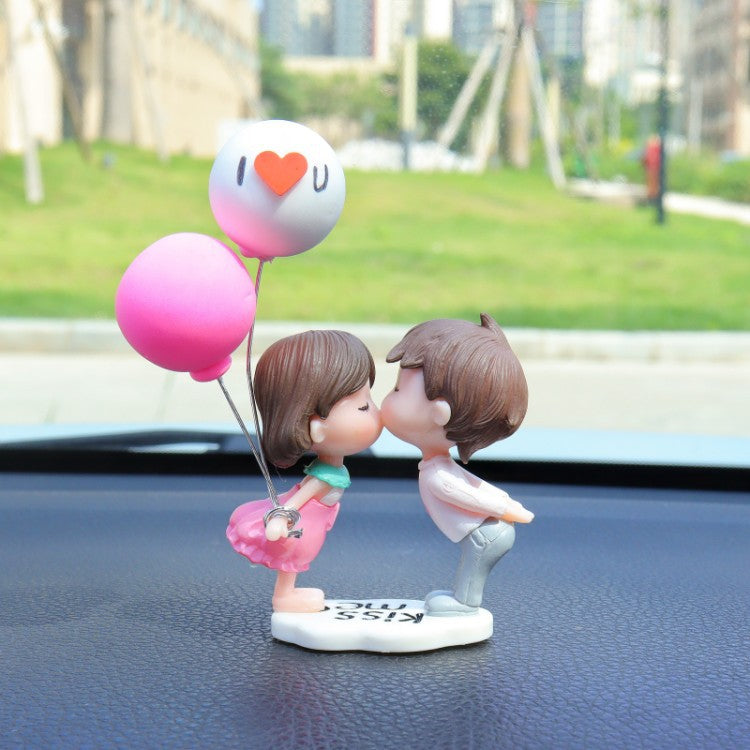 Anime Couples For Car Ornament Model Cute Kiss Balloon Figure Auto Interior Decoration Pink Dashboard Figurine Accessories Gifts