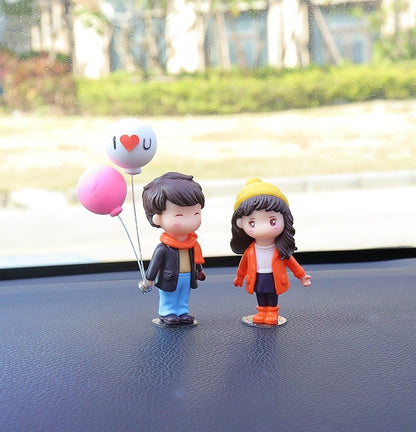 Anime Couples For Car Ornament Model Cute Kiss Balloon Figure Auto Interior Decoration Pink Dashboard Figurine Accessories Gifts