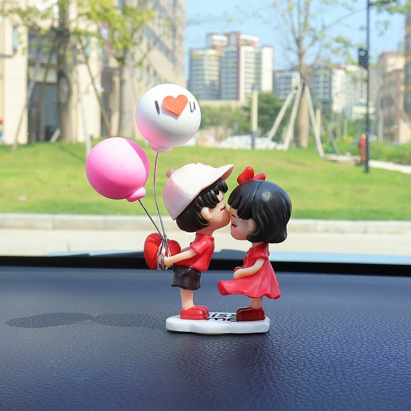 Anime Couples For Car Ornament Model Cute Kiss Balloon Figure Auto Interior Decoration Pink Dashboard Figurine Accessories Gifts