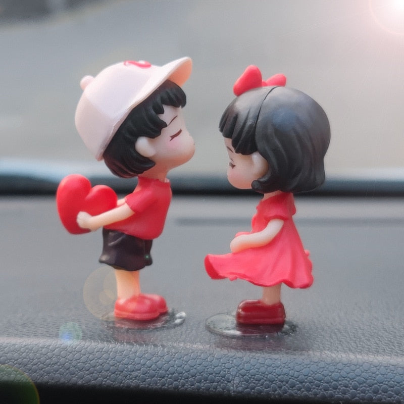 Anime Couples For Car Ornament Model Cute Kiss Balloon Figure Auto Interior Decoration Pink Dashboard Figurine Accessories Gifts