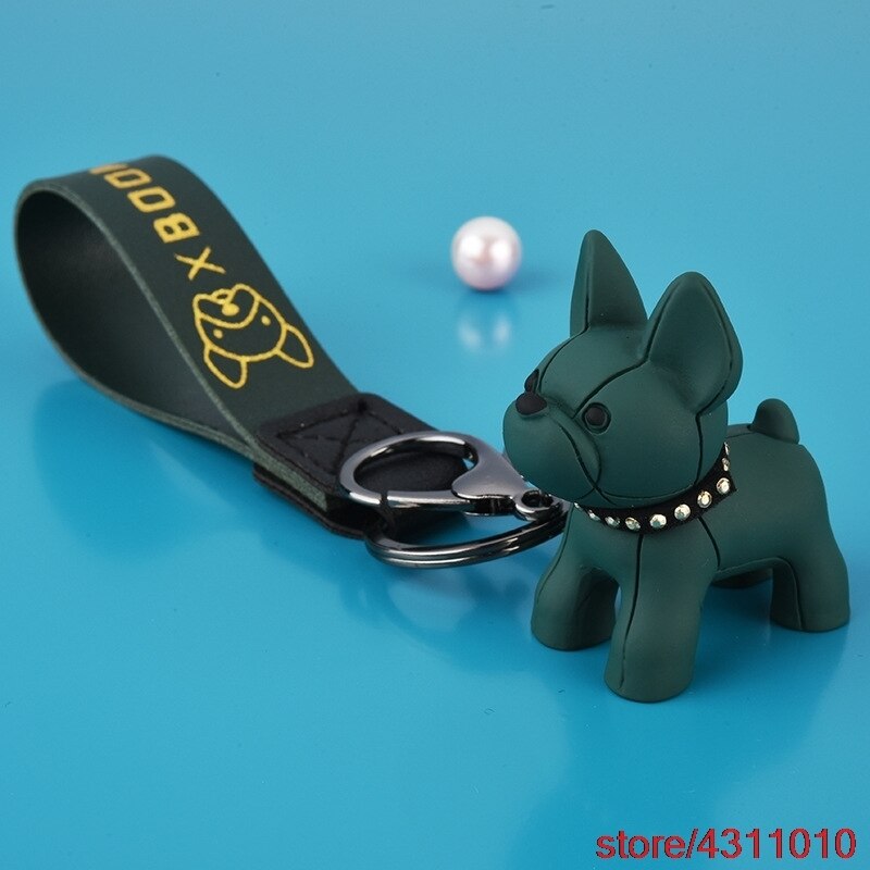 Fashion Punk French Bulldog Keychain PU Leather Dog Keychains for Women Bag Pendant Jewelry Trinket Men's Car Key Ring Key Chain