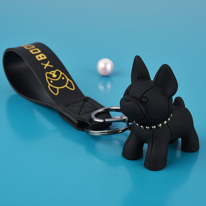 Fashion Punk French Bulldog Keychain PU Leather Dog Keychains for Women Bag Pendant Jewelry Trinket Men's Car Key Ring Key Chain