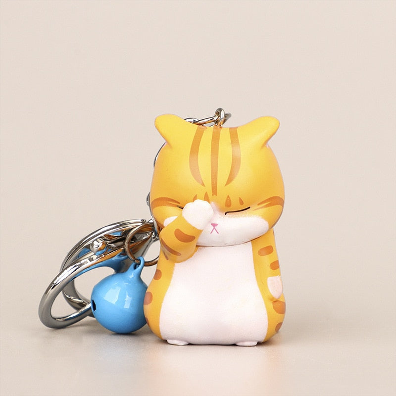 Cute Shy Cat Keychains Chubby Kitten Keyring Trinket Bag Ornament Keys Organizer Fashion Animal Jewelry Women Accessories