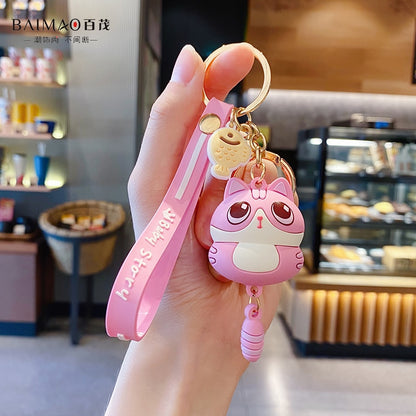 Ins Cute Cat Kawaii Keychain Female Creative Car Key Pendant Couple Lovers Backpack Phone Lanyard Girl Gift Toy Doll Accessories