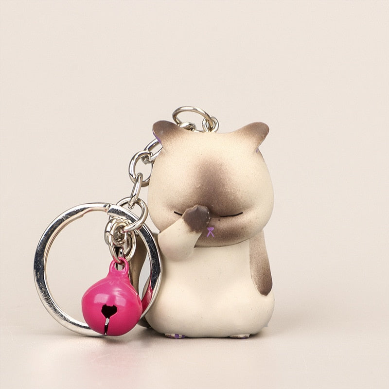 Cute Shy Cat Keychains Chubby Kitten Keyring Trinket Bag Ornament Keys Organizer Fashion Animal Jewelry Women Accessories