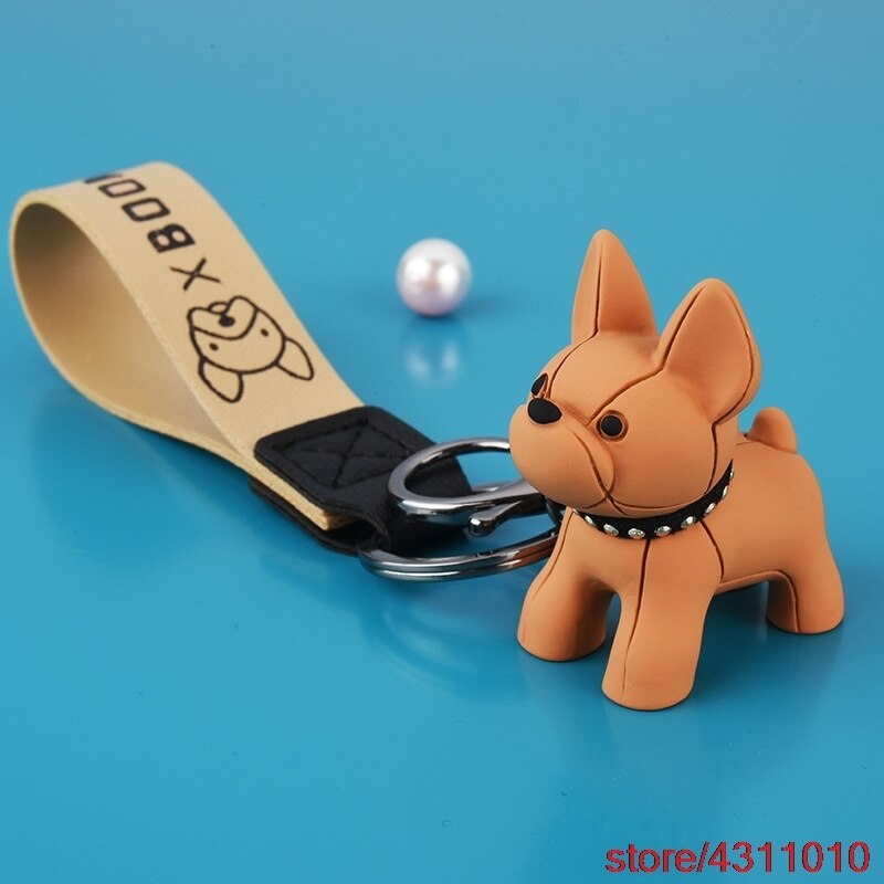 Fashion Punk French Bulldog Keychain PU Leather Dog Keychains for Women Bag Pendant Jewelry Trinket Men's Car Key Ring Key Chain