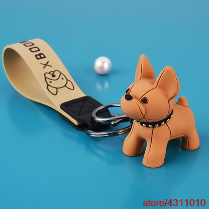 Fashion Punk French Bulldog Keychain PU Leather Dog Keychains for Women Bag Pendant Jewelry Trinket Men's Car Key Ring Key Chain