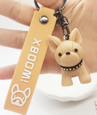 Fashion Punk French Bulldog Keychain PU Leather Dog Keychains for Women Bag Pendant Jewelry Trinket Men's Car Key Ring Key Chain