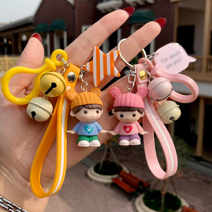 Kawaii Creative Couple Lovers Keychain A Pair Of Cute Men And Women Car Key Ring Female Backpack BAG Pendant Bell Lanyard