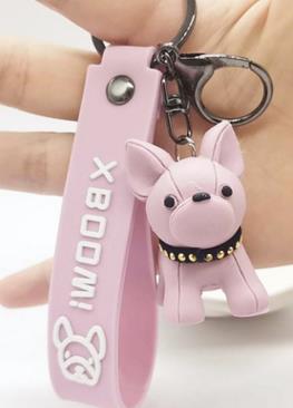 Fashion Punk French Bulldog Keychain PU Leather Dog Keychains for Women Bag Pendant Jewelry Trinket Men's Car Key Ring Key Chain