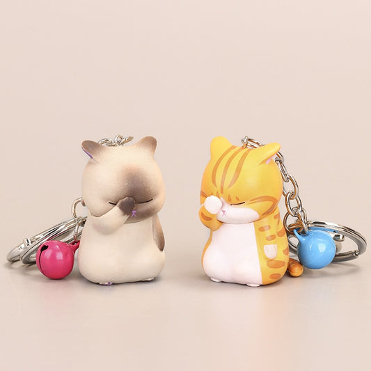 Cute Shy Cat Keychains Chubby Kitten Keyring Trinket Bag Ornament Keys Organizer Fashion Animal Jewelry Women Accessories