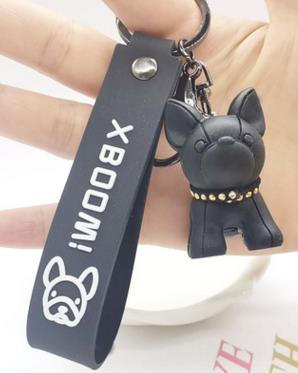 Fashion Punk French Bulldog Keychain PU Leather Dog Keychains for Women Bag Pendant Jewelry Trinket Men's Car Key Ring Key Chain