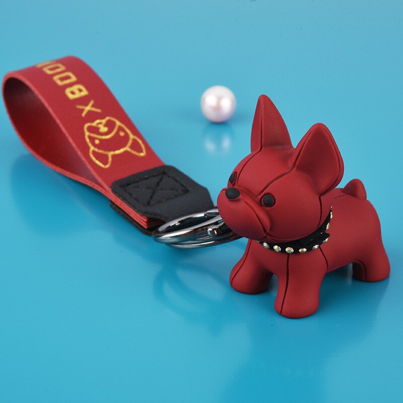 Fashion Punk French Bulldog Keychain PU Leather Dog Keychains for Women Bag Pendant Jewelry Trinket Men's Car Key Ring Key Chain