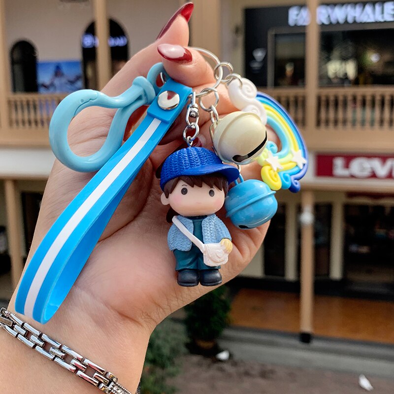 Kawaii Creative Couple Lovers Keychain A Pair Of Cute Men And Women Car Key Ring Female Backpack BAG Pendant Bell Lanyard