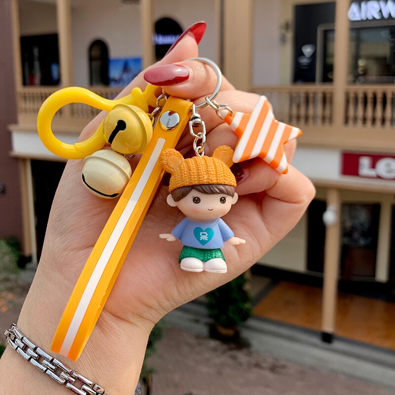 Kawaii Creative Couple Lovers Keychain A Pair Of Cute Men And Women Car Key Ring Female Backpack BAG Pendant Bell Lanyard