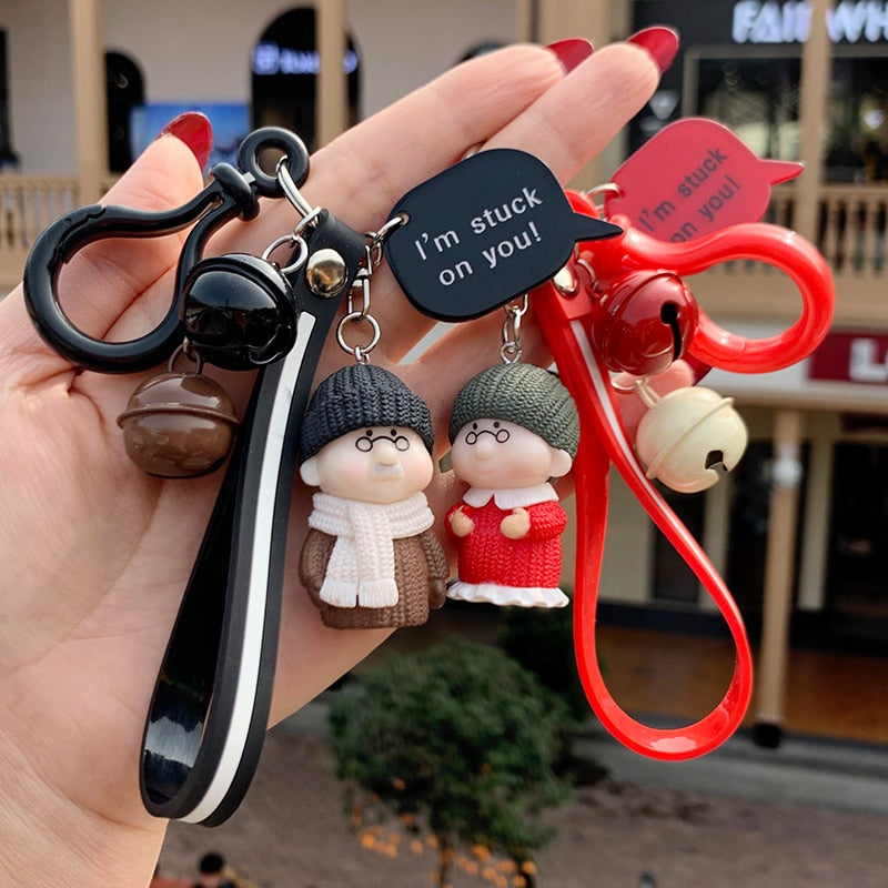 Kawaii Creative Couple Lovers Keychain A Pair Of Cute Men And Women Car Key Ring Female Backpack BAG Pendant Bell Lanyard