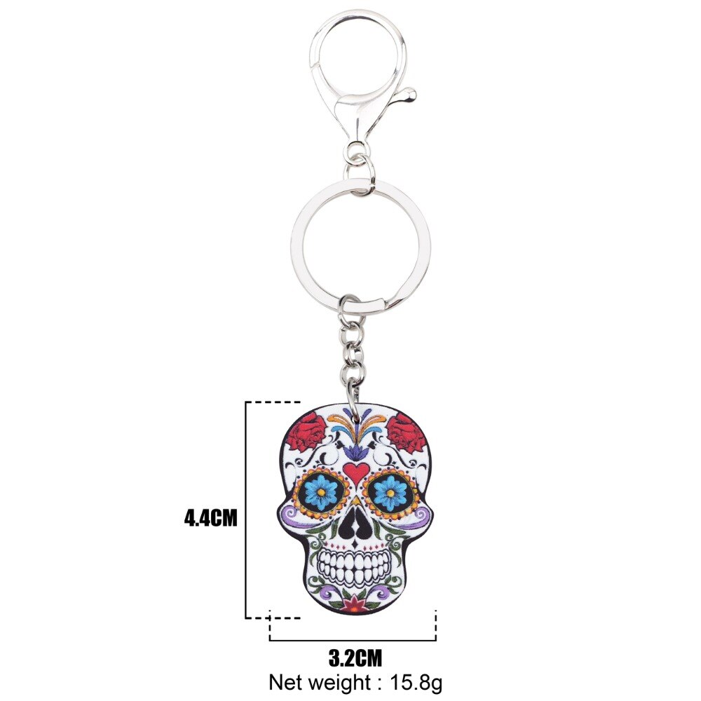 Bonsny Acrylic Cartoon Halloween Skeleton Novelty Skull Key Chains Keyrings For Women Ladies Teens Handbag Car Key Charms Gift