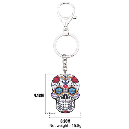 Bonsny Acrylic Cartoon Halloween Skeleton Novelty Skull Key Chains Keyrings For Women Ladies Teens Handbag Car Key Charms Gift