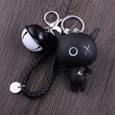 Cartoon XO X O  Animal Keychain Women Fur Pom poms Pompom Key Ring Chains Leather Trinket Car Bag Charm D101