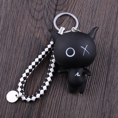 Cartoon XO X O  Animal Keychain Women Fur Pom poms Pompom Key Ring Chains Leather Trinket Car Bag Charm D101