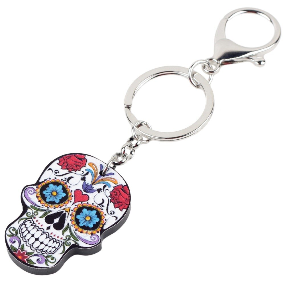 Bonsny Acrylic Cartoon Halloween Skeleton Novelty Skull Key Chains Keyrings For Women Ladies Teens Handbag Car Key Charms Gift