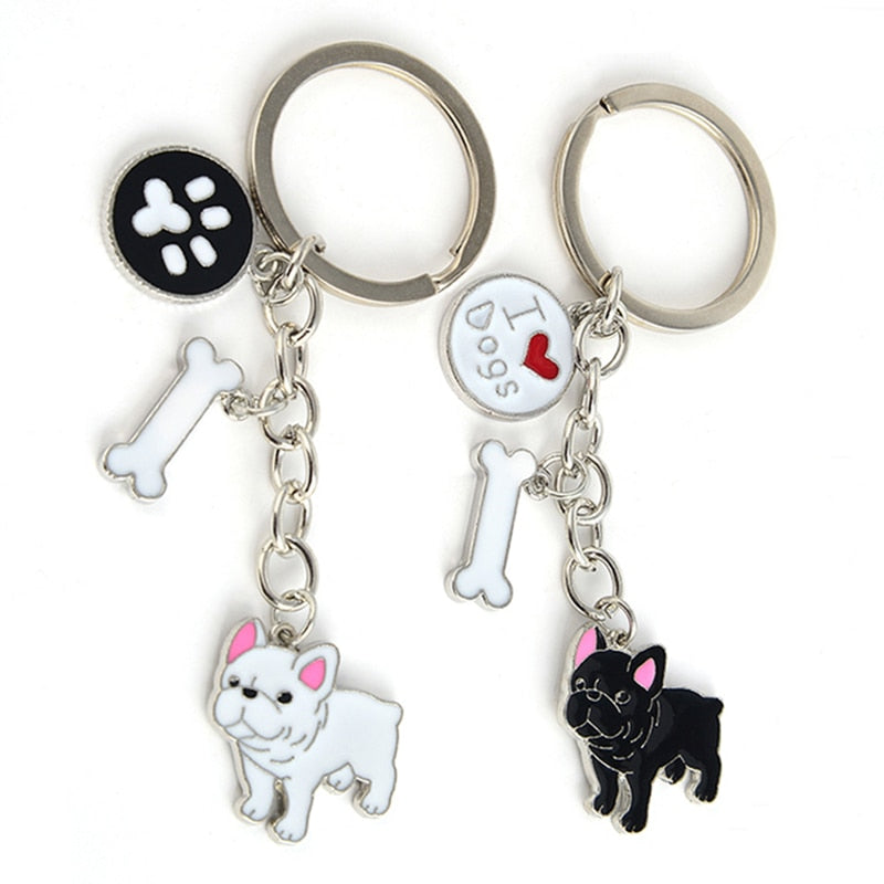 French Bulldog Car Key Chains Cute Keyring Metal Pet Dog Pendant Bag Charm Men Women Keychain Key Ring Holder Gifts