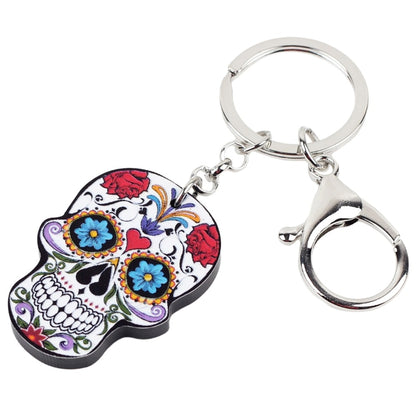 Bonsny Acrylic Cartoon Halloween Skeleton Novelty Skull Key Chains Keyrings For Women Ladies Teens Handbag Car Key Charms Gift