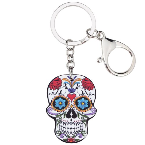 Bonsny Acrylic Cartoon Halloween Skeleton Novelty Skull Key Chains Keyrings For Women Ladies Teens Handbag Car Key Charms Gift