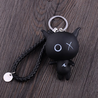 Cartoon XO X O  Animal Keychain Women Fur Pom poms Pompom Key Ring Chains Leather Trinket Car Bag Charm D101