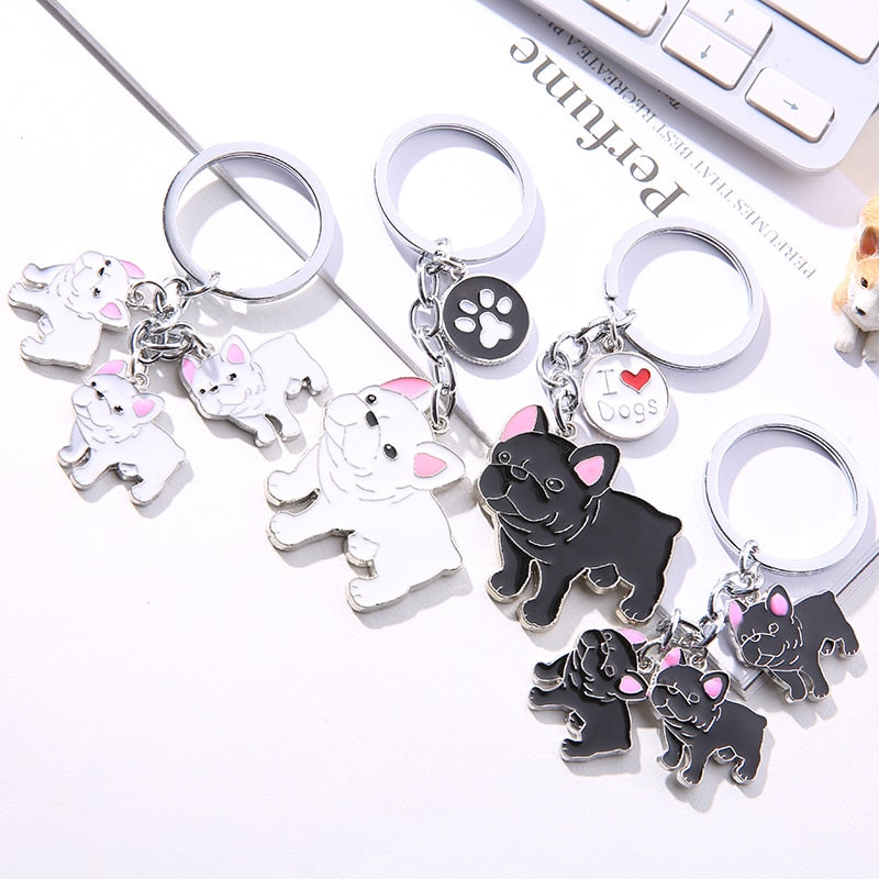 French Bulldog Car Key Chains Cute Keyring Metal Pet Dog Pendant Bag Charm Men Women Keychain Key Ring Holder Gifts