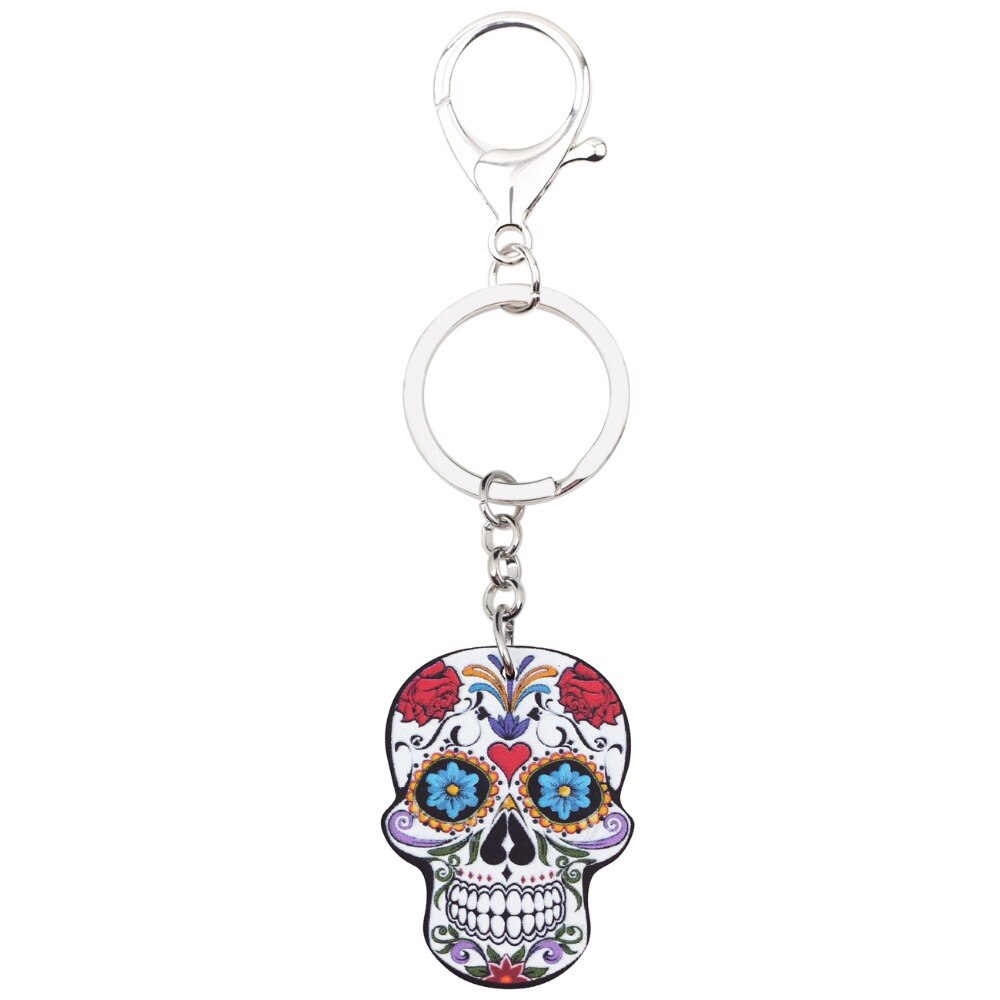 Bonsny Acrylic Cartoon Halloween Skeleton Novelty Skull Key Chains Keyrings For Women Ladies Teens Handbag Car Key Charms Gift