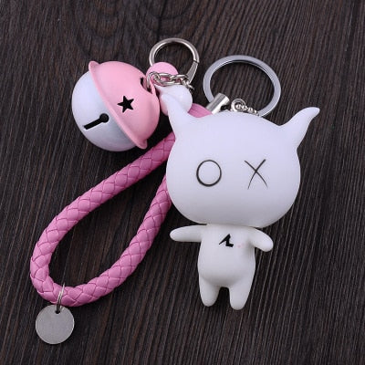 Cartoon XO X O  Animal Keychain Women Fur Pom poms Pompom Key Ring Chains Leather Trinket Car Bag Charm D101