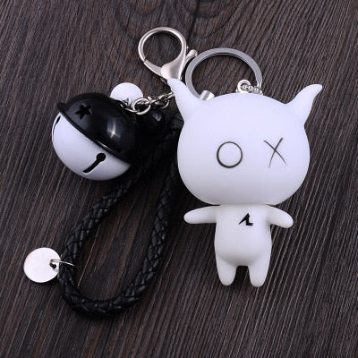 Cartoon XO X O  Animal Keychain Women Fur Pom poms Pompom Key Ring Chains Leather Trinket Car Bag Charm D101