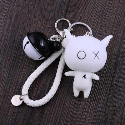 Cartoon XO X O  Animal Keychain Women Fur Pom poms Pompom Key Ring Chains Leather Trinket Car Bag Charm D101