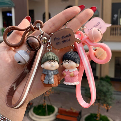 Kawaii Creative Couple Lovers Keychain A Pair Of Cute Men And Women Car Key Ring Female Backpack BAG Pendant Bell Lanyard