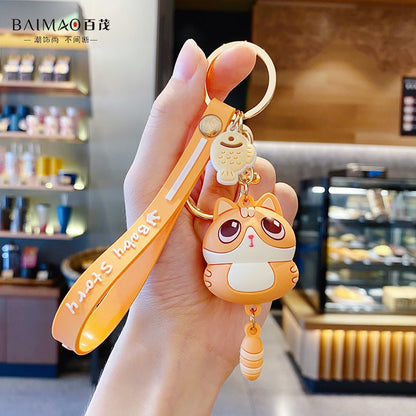 Ins Cute Cat Kawaii Keychain Female Creative Car Key Pendant Couple Lovers Backpack Phone Lanyard Girl Gift Toy Doll Accessories