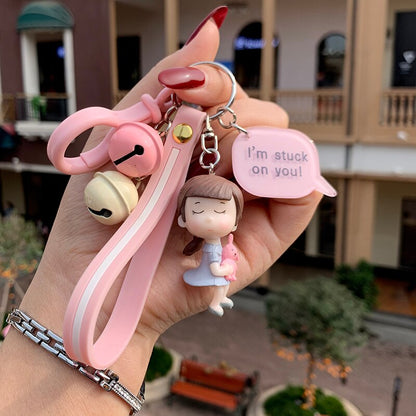 Kawaii Creative Couple Lovers Keychain A Pair Of Cute Men And Women Car Key Ring Female Backpack BAG Pendant Bell Lanyard