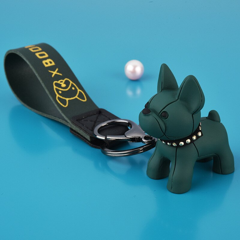 Fashion Punk French Bulldog Keychain PU Leather Dog Keychains for Women Bag Pendant Jewelry Trinket Men's Car Key Ring Key Chain