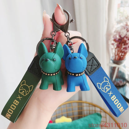 Fashion Punk French Bulldog Keychain PU Leather Dog Keychains for Women Bag Pendant Jewelry Trinket Men's Car Key Ring Key Chain