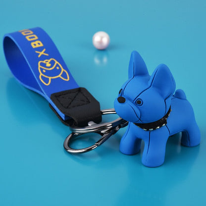 Fashion Punk French Bulldog Keychain PU Leather Dog Keychains for Women Bag Pendant Jewelry Trinket Men's Car Key Ring Key Chain