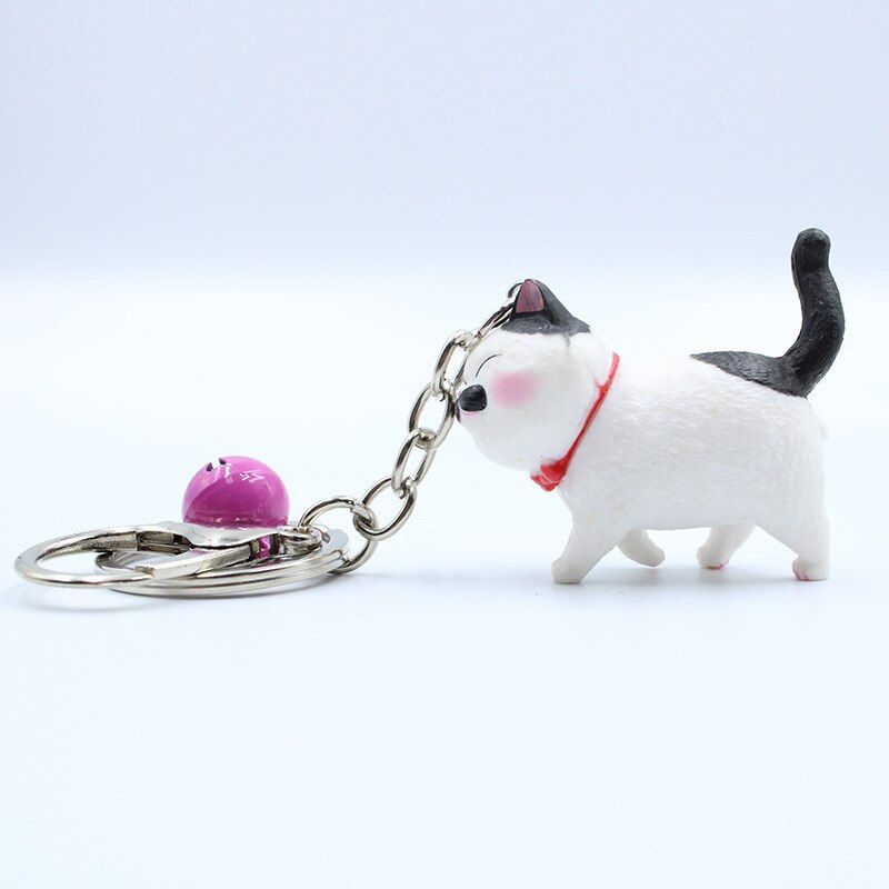 9 Color Cartoon Lovely Resin Bell Cat Keyring Car Pendant Bag Ornament Trinket for Women Keychain Couple Best Friend Pet Jewelry