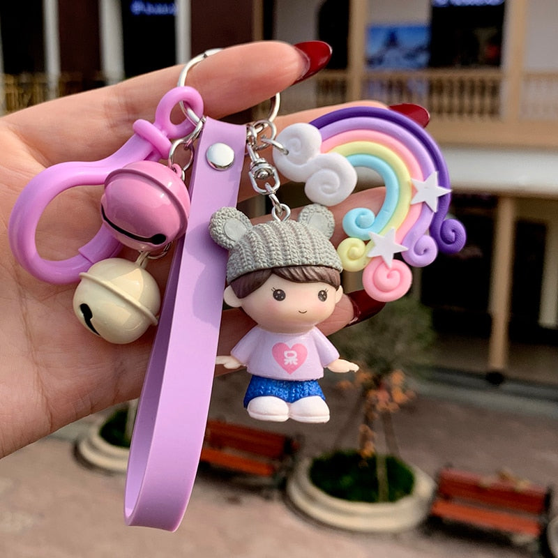 Kawaii Creative Couple Lovers Keychain A Pair Of Cute Men And Women Car Key Ring Female Backpack BAG Pendant Bell Lanyard