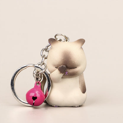 Cute Shy Cat Keychains Chubby Kitten Keyring Trinket Bag Ornament Keys Organizer Fashion Animal Jewelry Women Accessories