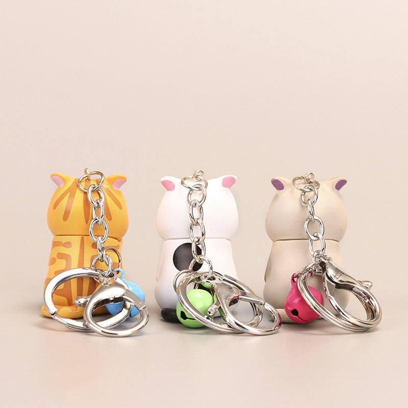 Cute Shy Cat Keychains Chubby Kitten Keyring Trinket Bag Ornament Keys Organizer Fashion Animal Jewelry Women Accessories